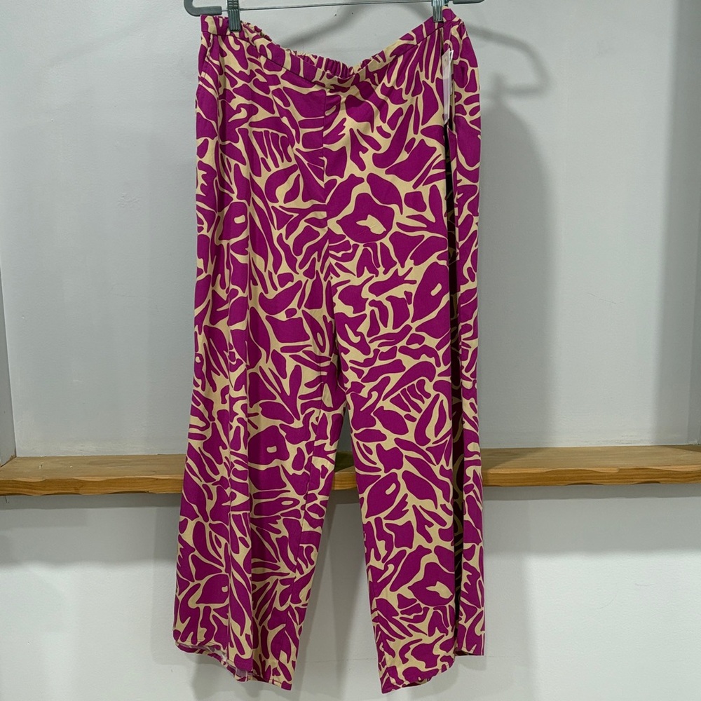 Nordstrom Fuchsia Cream Abstract Animal Ankle Wide Leg Pants , Size XL, NWT